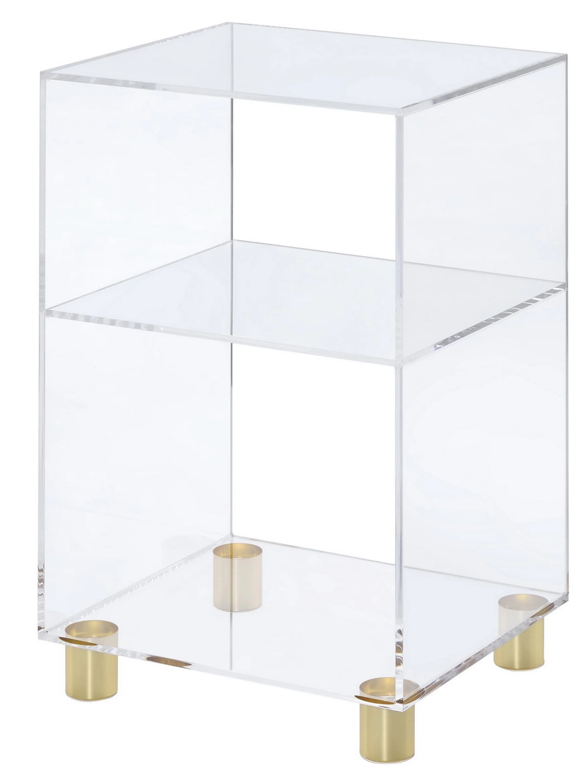 Clear Lucite and Acrylic End Table with 4 Gold Legs O105