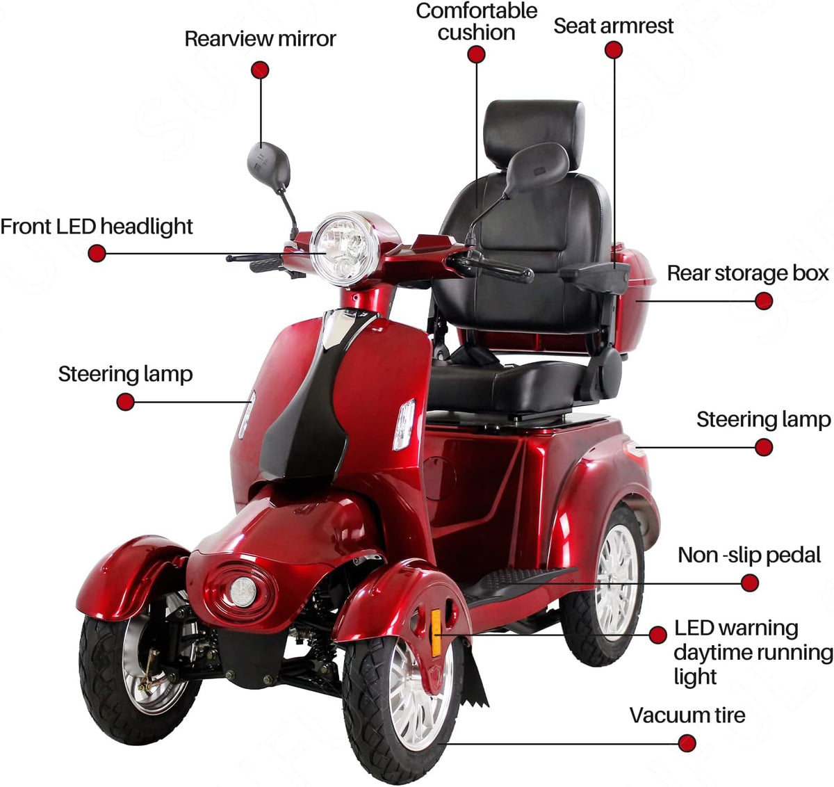 Red Heavy Duty Four Wheel Electric Mobility Scooter V535518