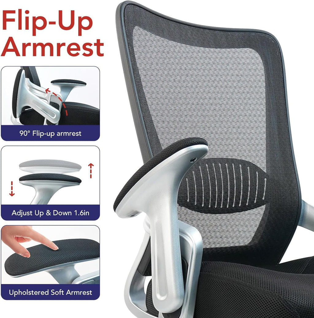 Ergonomic Mesh Office Chair with Adjustable Lumbar Support and Flip-up Arms O135