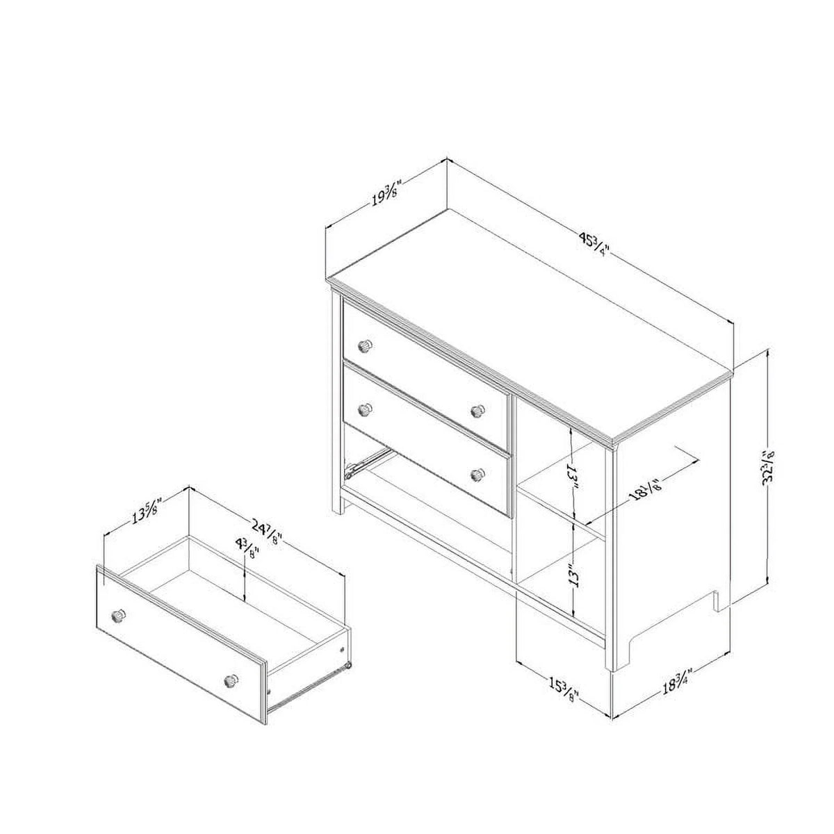 White 3-Drawer Engineered Wood Dresser with Baskets F27227