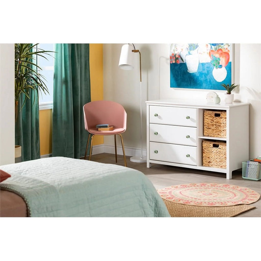 White 3-Drawer Engineered Wood Dresser with Baskets F27227