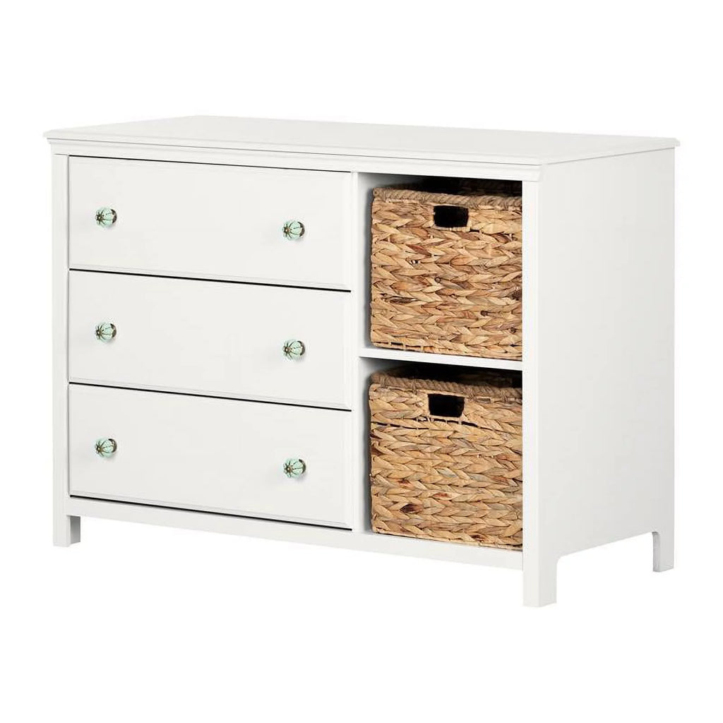 White 3-Drawer Engineered Wood Dresser with Baskets F27227