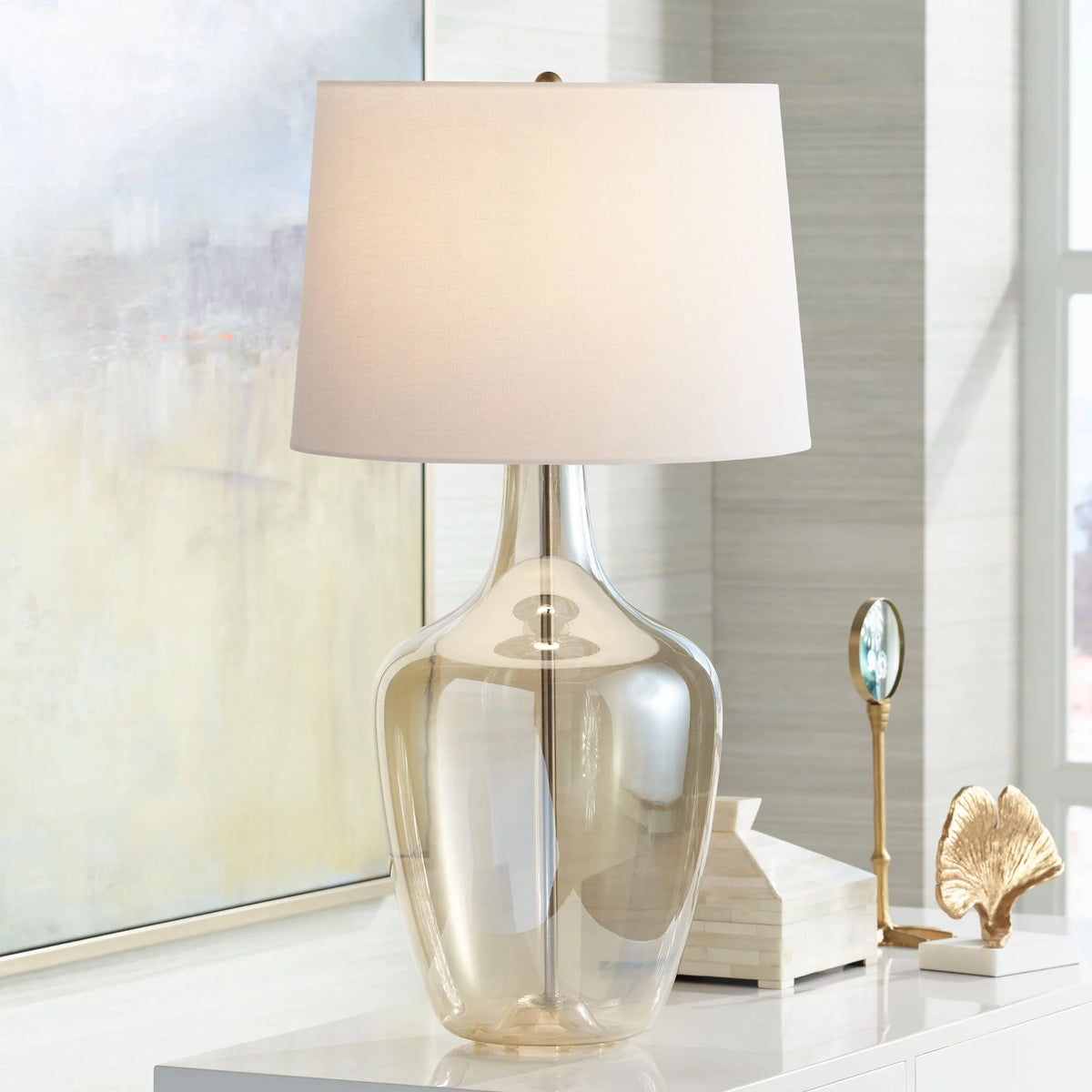 Glass Table Lamp with Off-White Shade P64002