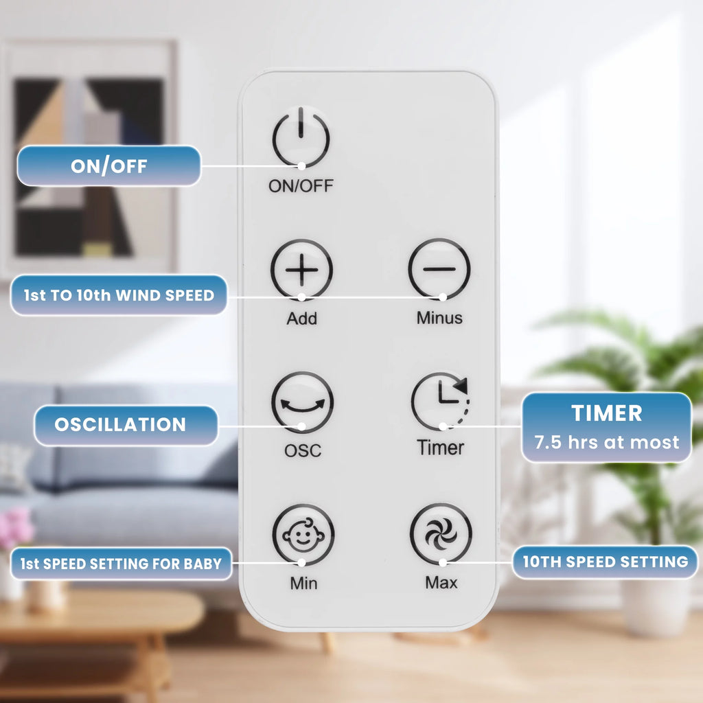 Portable Foldable Rechargeable Standing Fan with Remote Control White S356774