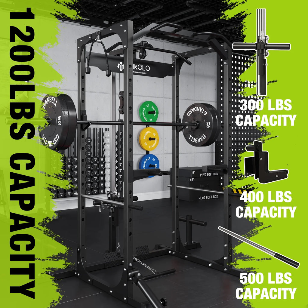 Power Rack Cage with LAT Pulldown System, 1200LBS Capacity, 13-Level Adjustable Height Z280934