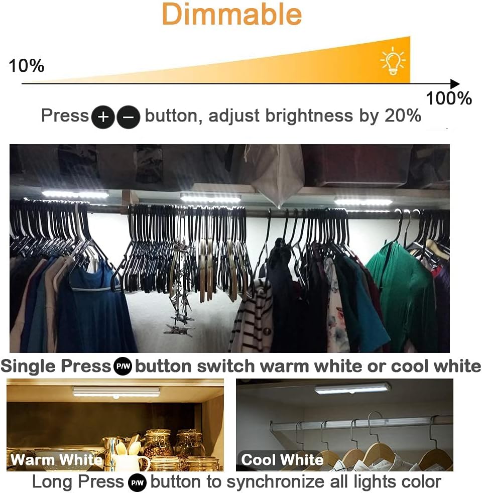Remote Control Under Cabinet Lighting 6 Pack Dimmable Rechargeable 3 Colors T126
