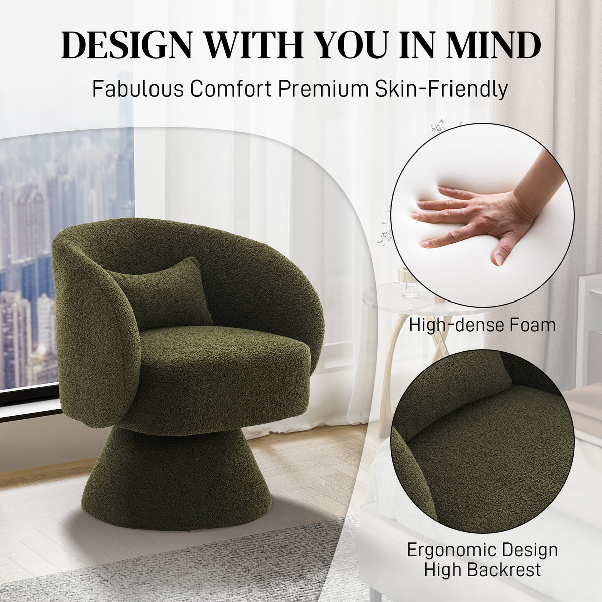Set of 2 Teddy Fabric Swivel Barrel Chairs N325