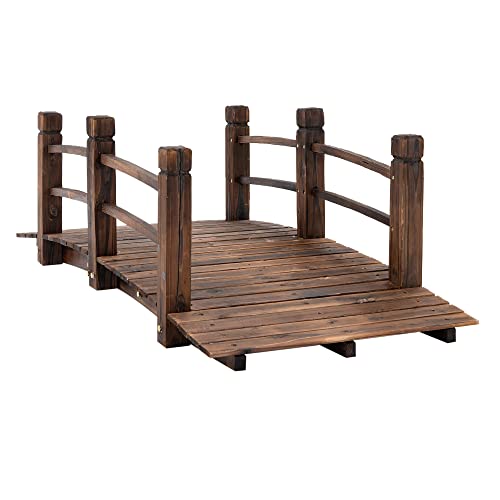 Fir Wood Garden Bridge Arc Walkway with Side Railings, Stained Wood, 60" x 26.5" x 19" U777