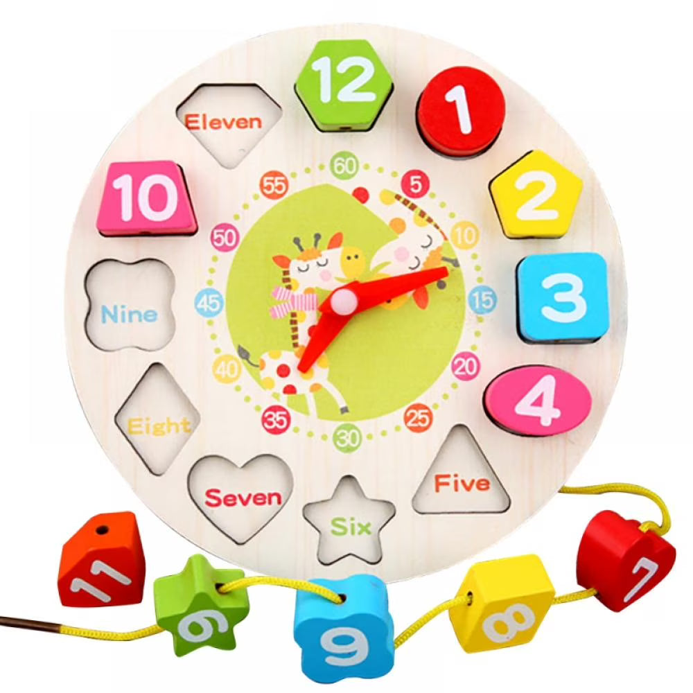 Wooden Puzzles for Toddler Shape Sorting Color Stacking Clock N57669