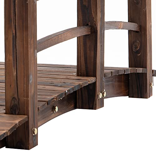 Fir Wood Garden Bridge Arc Walkway with Side Railings, Stained Wood, 60" x 26.5" x 19" U777