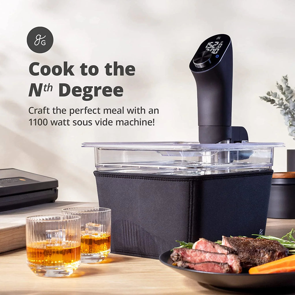 1100 Watt Sous Vide Cooker with Plastic Container, Lid, and Neoprene Sleeve O32324