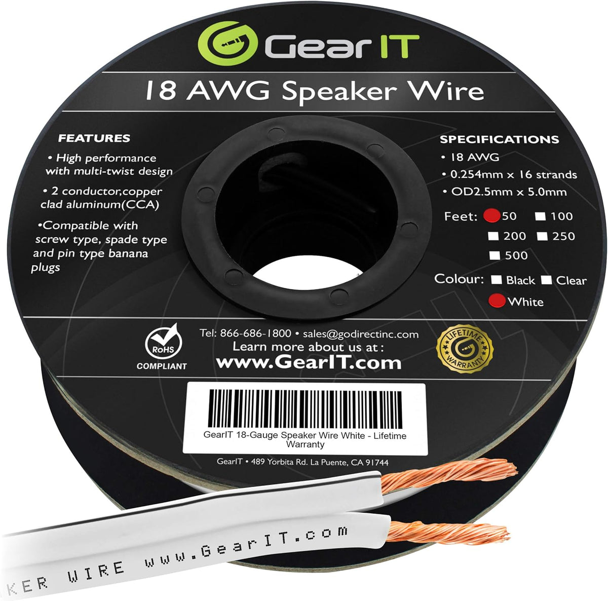 18AWG Speaker Wire Cable 100 Feet Black Pack of 2 B2448
