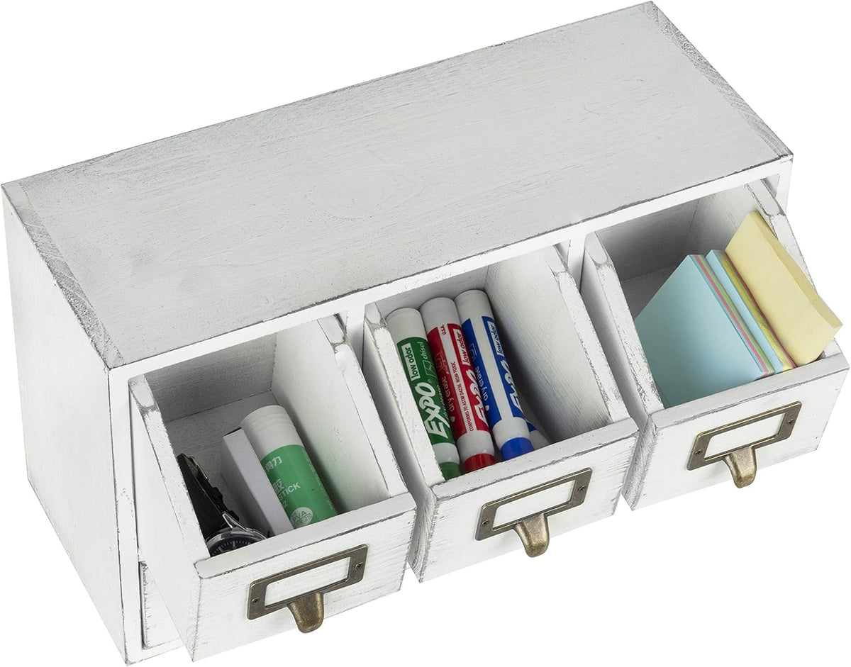 White Wooden Desktop Organizer with 4 Drawers Pack of 2 W1764