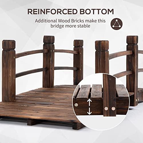 Fir Wood Garden Bridge Arc Walkway with Side Railings, Stained Wood, 60" x 26.5" x 19" U777