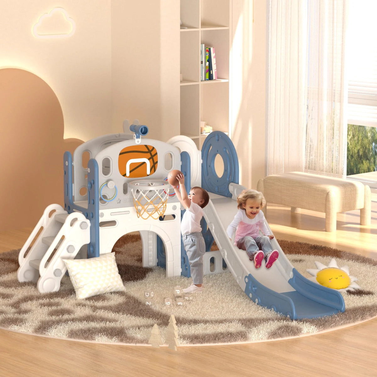 7 in 1 Toddler Slide Set with Basketball Hoop and Ball A2584