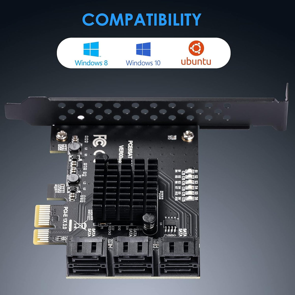 PCIe 4X SATA Card, 6 Ports with 6 SATA Cables, Low Profile Bracket, Non-Raid G31729