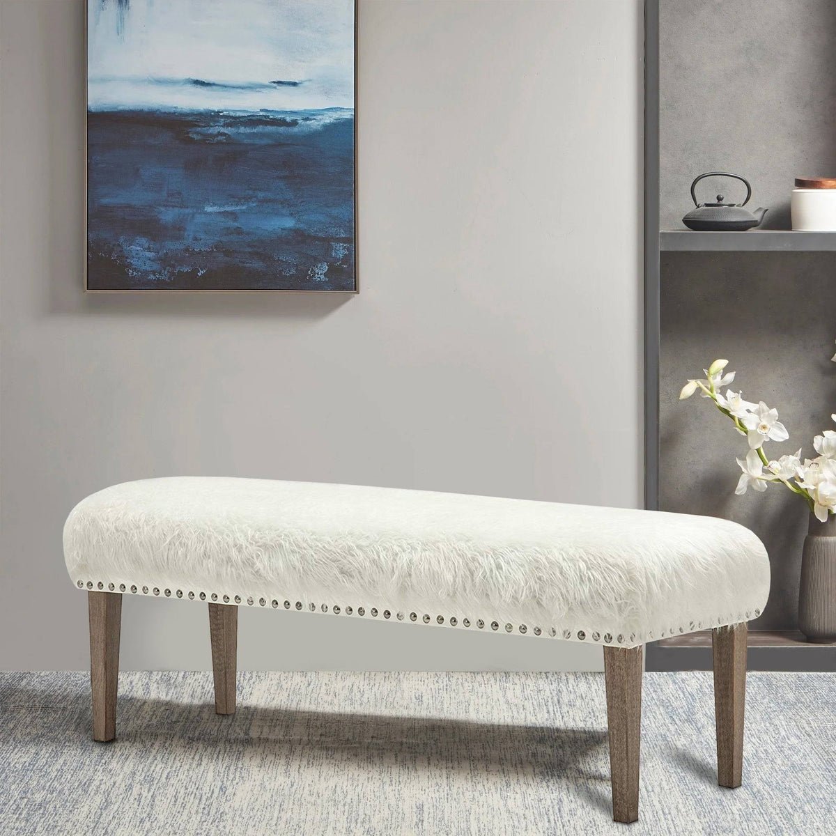 White Faux Leather Makeup Bench U8469