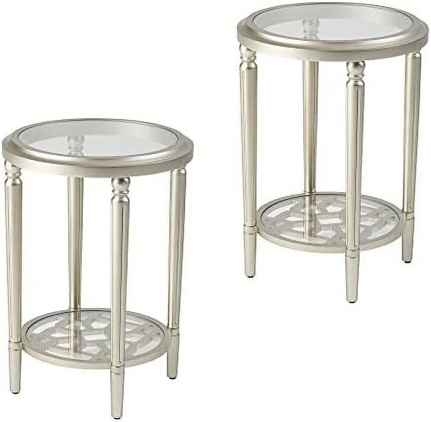 Round Wood End Table with Tempered Glass Top Q457756