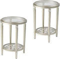 Round Wood End Table with Tempered Glass Top Q457756