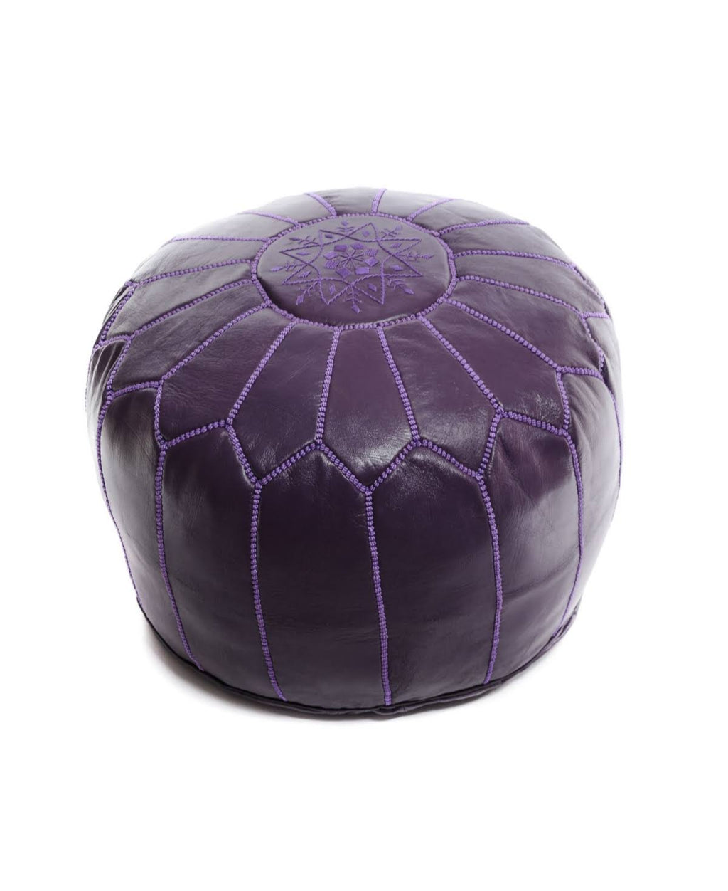 Red Handmade Round Leather Pouf Ottoman Z493