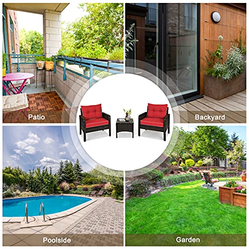 3 Piece Brown Rattan Patio Furniture Set with Cushions O38053