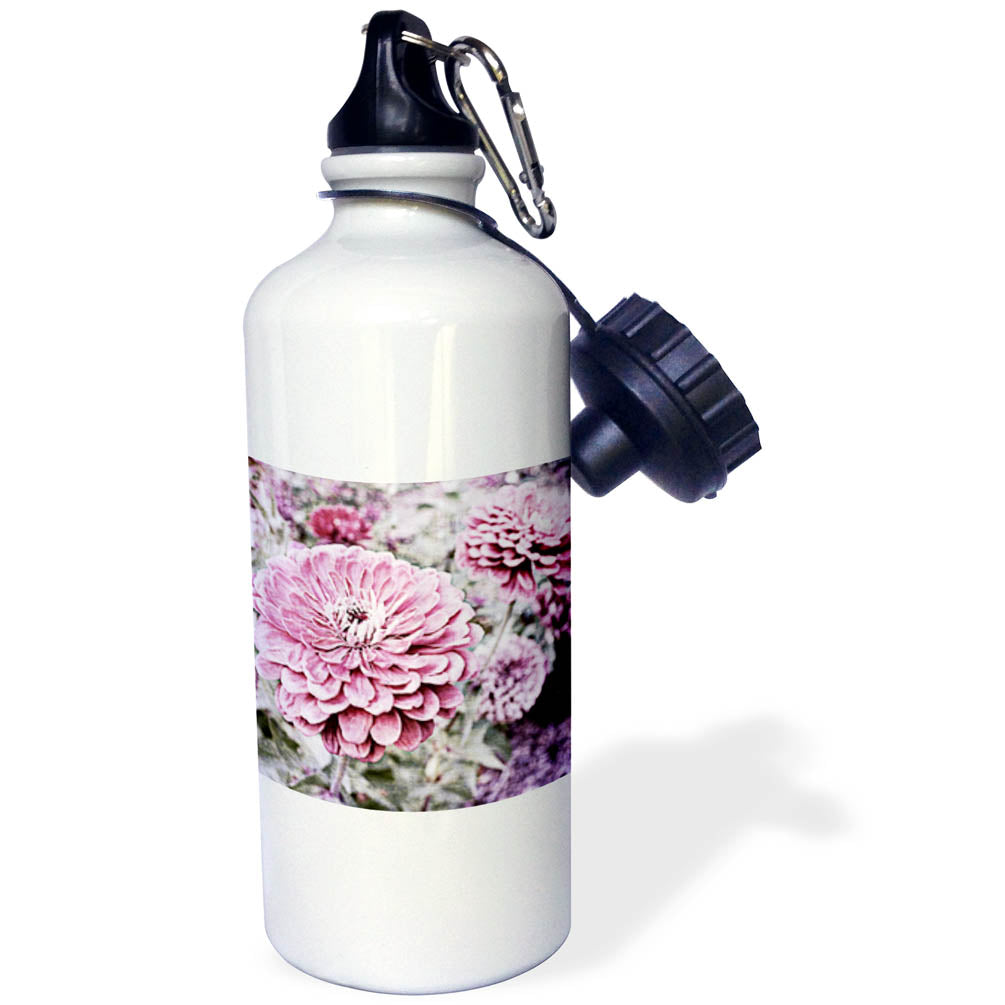 Pink Zinnias Floral Summer Photography 21 oz Sports Water Bottle D42075