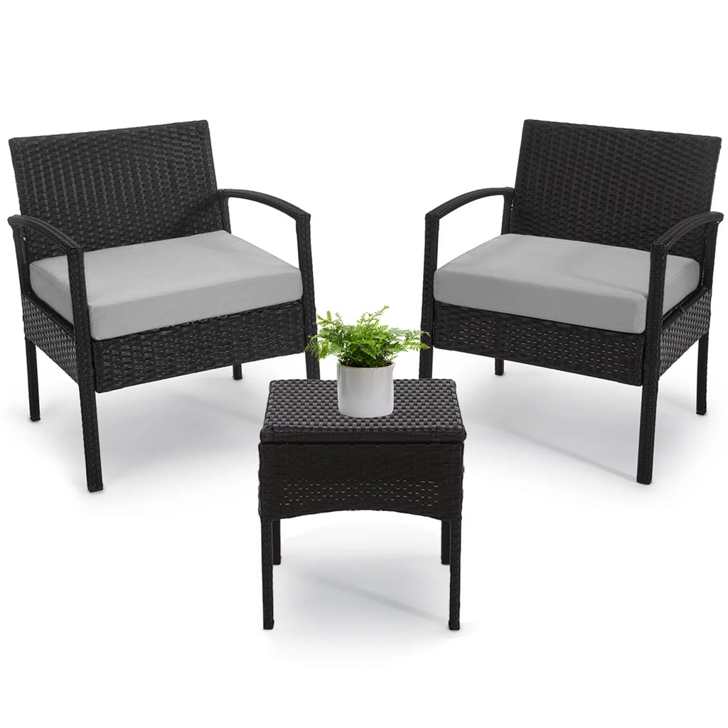 3 Piece Rattan Bistro Set with Side Table and Cushions N942099