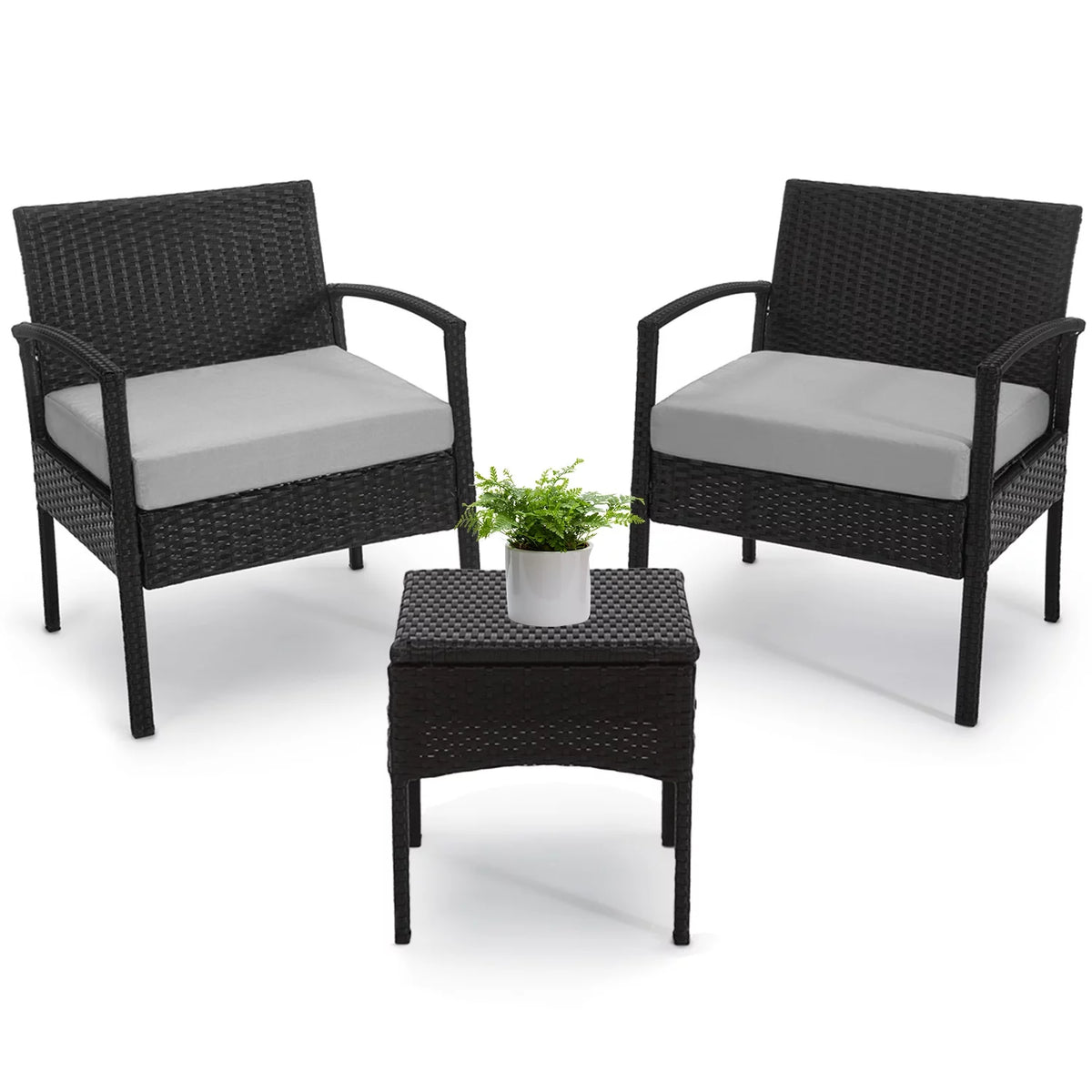 3 Piece Rattan Bistro Set with Side Table and Cushions N942099