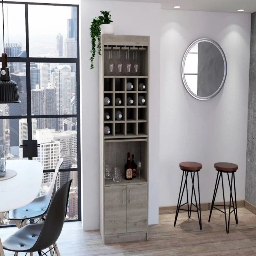 Light Gray Bar Cabinet with Extendable Shelf H54974