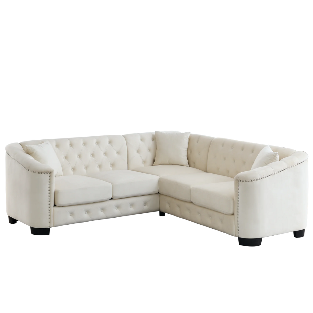 Beige Velvet 5-Seater Corner Sofa with 3 Cushions P505