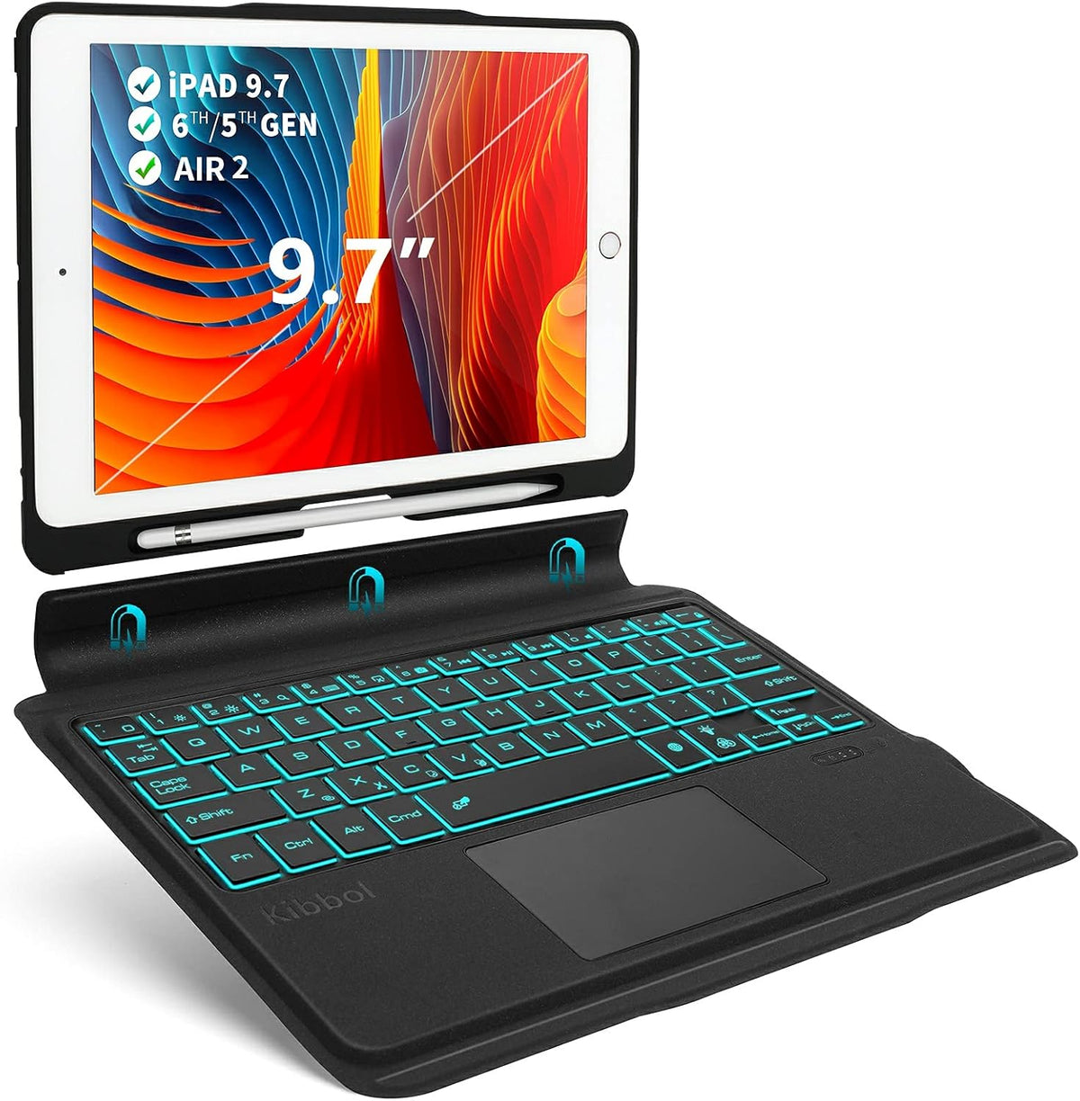 Black Detachable Bluetooth Keyboard Folio for iPad 10.2 9th Generation/8th/7th Gen, Pro 10.5, Air 3 W497007