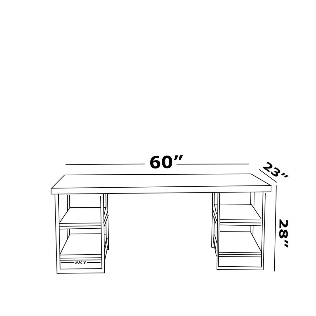 White 4 Shelves Metal Frame Wood Top Writing and Computer Desk D139144