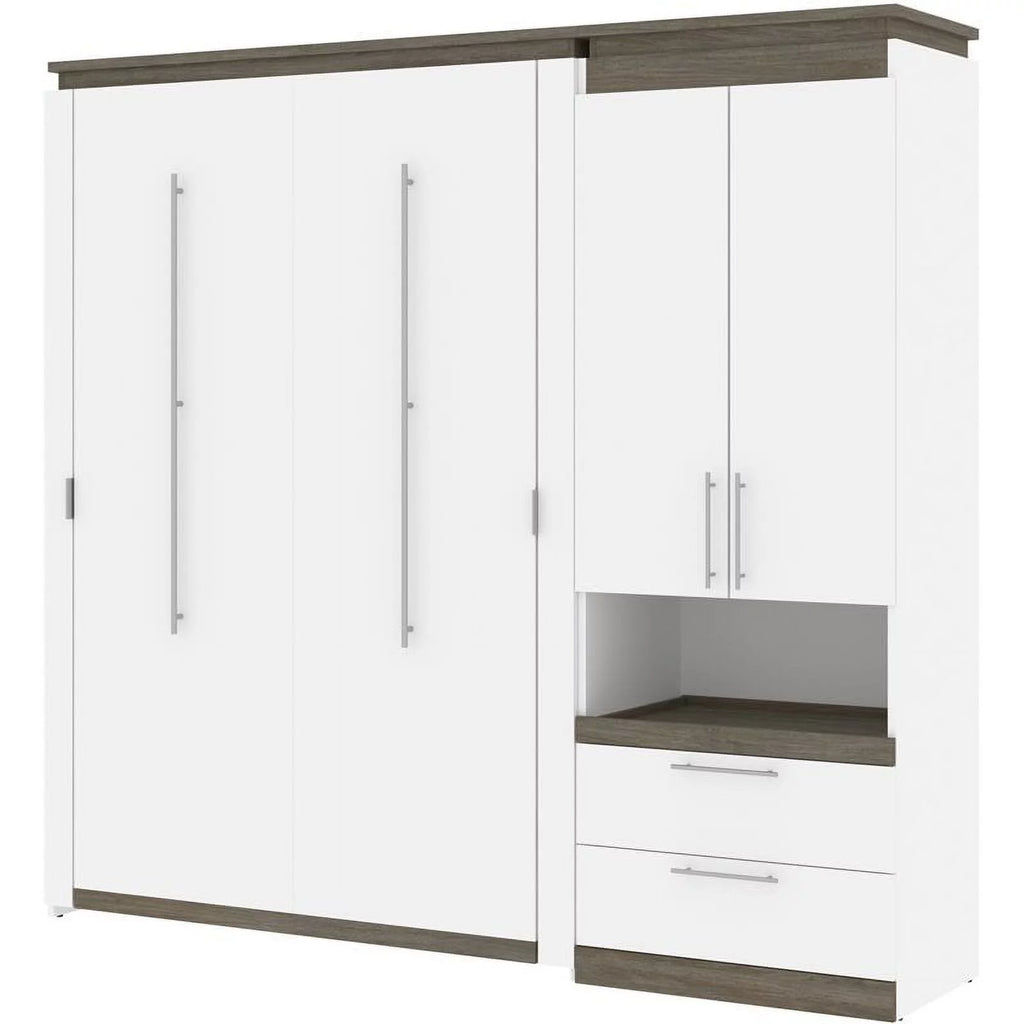 White Full Murphy Bed with Storage Cabinet C9223
