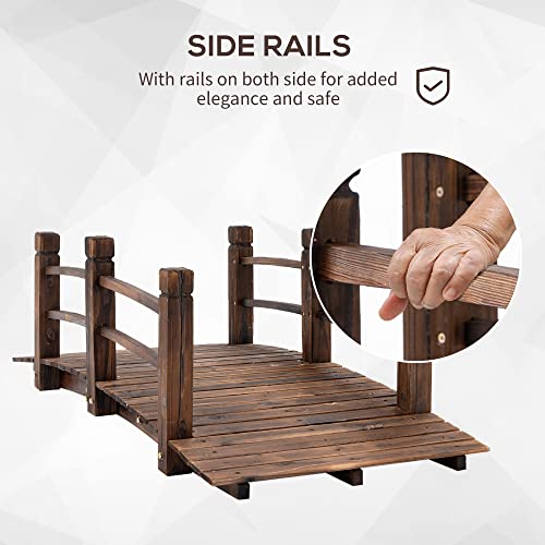 Fir Wood Garden Bridge Arc Walkway with Side Railings, Stained Wood, 60" x 26.5" x 19" U777