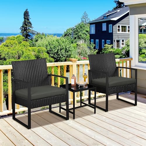 3 Pieces Rattan Bistro Set with Tempered Glass Coffee Table M120