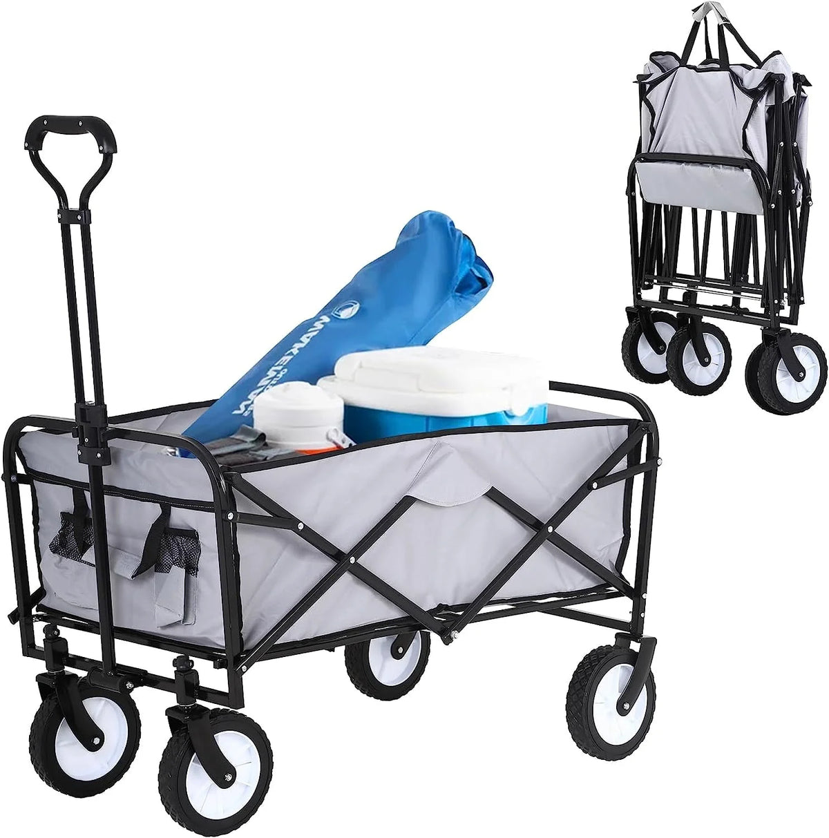 Collapsible Folding Wagon Cart with Side Pocket, Gray U6183