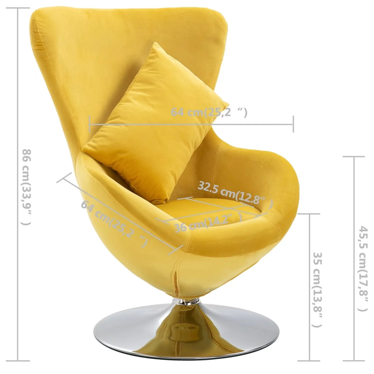 Swivel Egg Chair with Cushion Yellow C9844