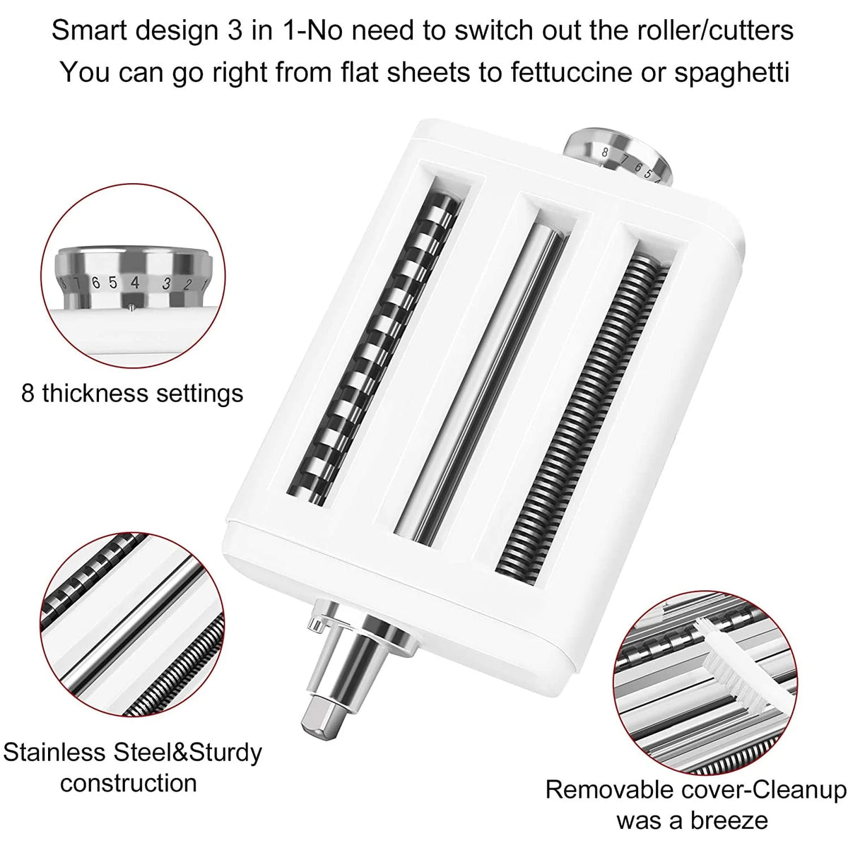 3 in 1 Pasta Maker Attachment Set with Roller and Cutters T3584