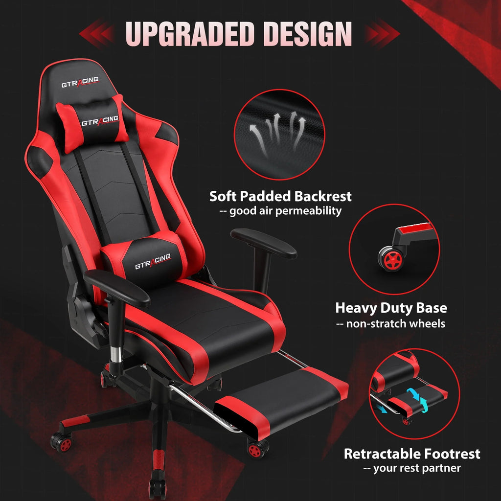Red PU Leather Gaming Chair with Footrest Y117