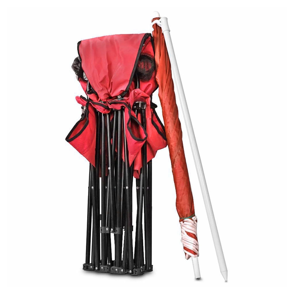 Red Double Folding Camping Chair Set with Shade Umbrella and Cooler Bag R8171