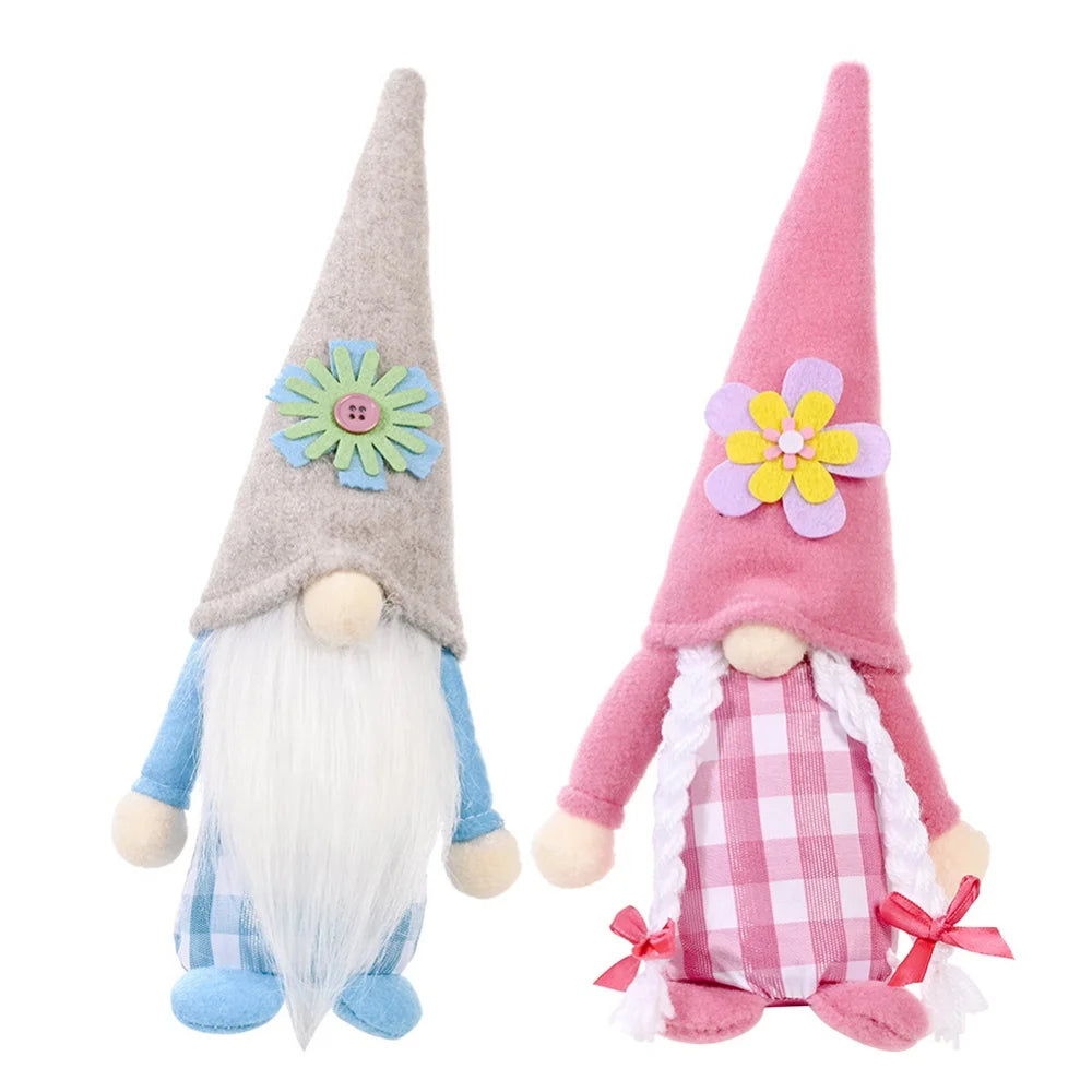 2pcs Flower Hat Faceless Doll Spring Gnome Elf Doll Handmade Rudolph Dwarf Doll R742414