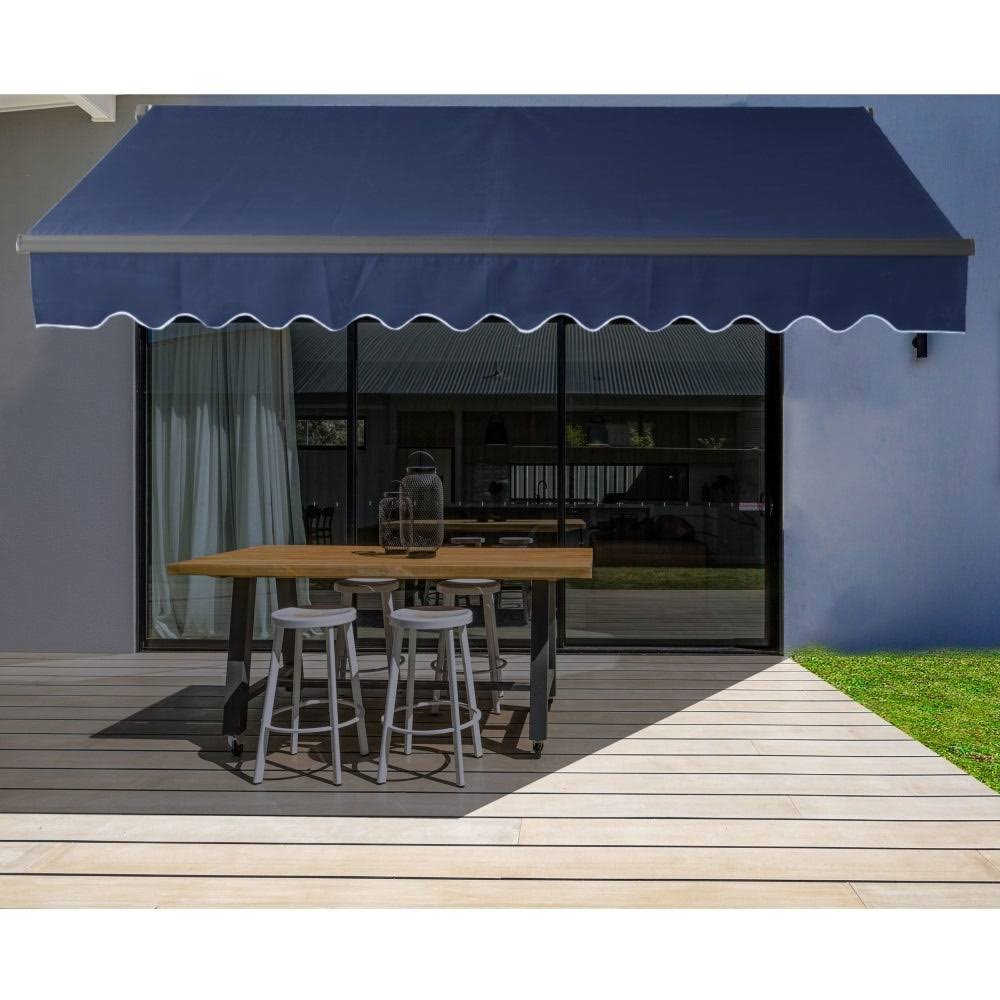 13 x 10 ft. Black Frame Retractable Patio Canopy Awning Blue W161614