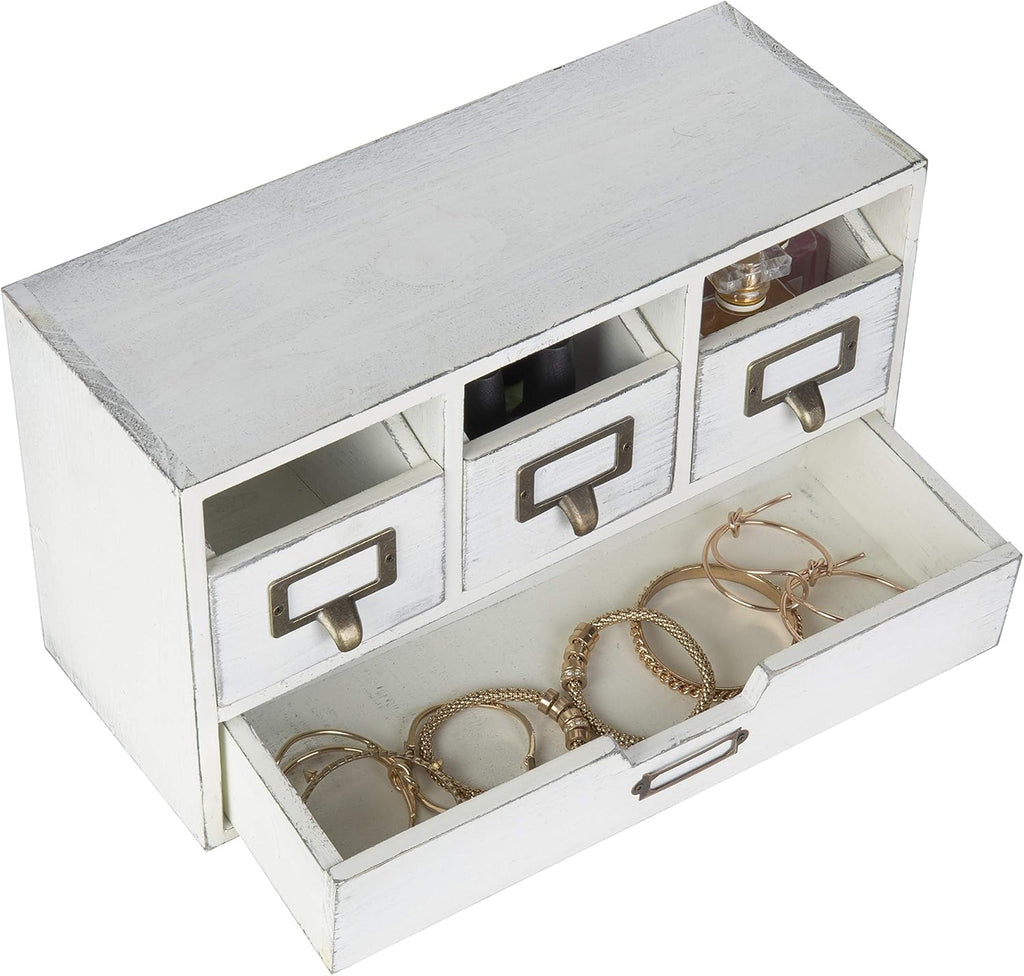 White Wooden Desktop Organizer with 4 Drawers Pack of 2 W1764