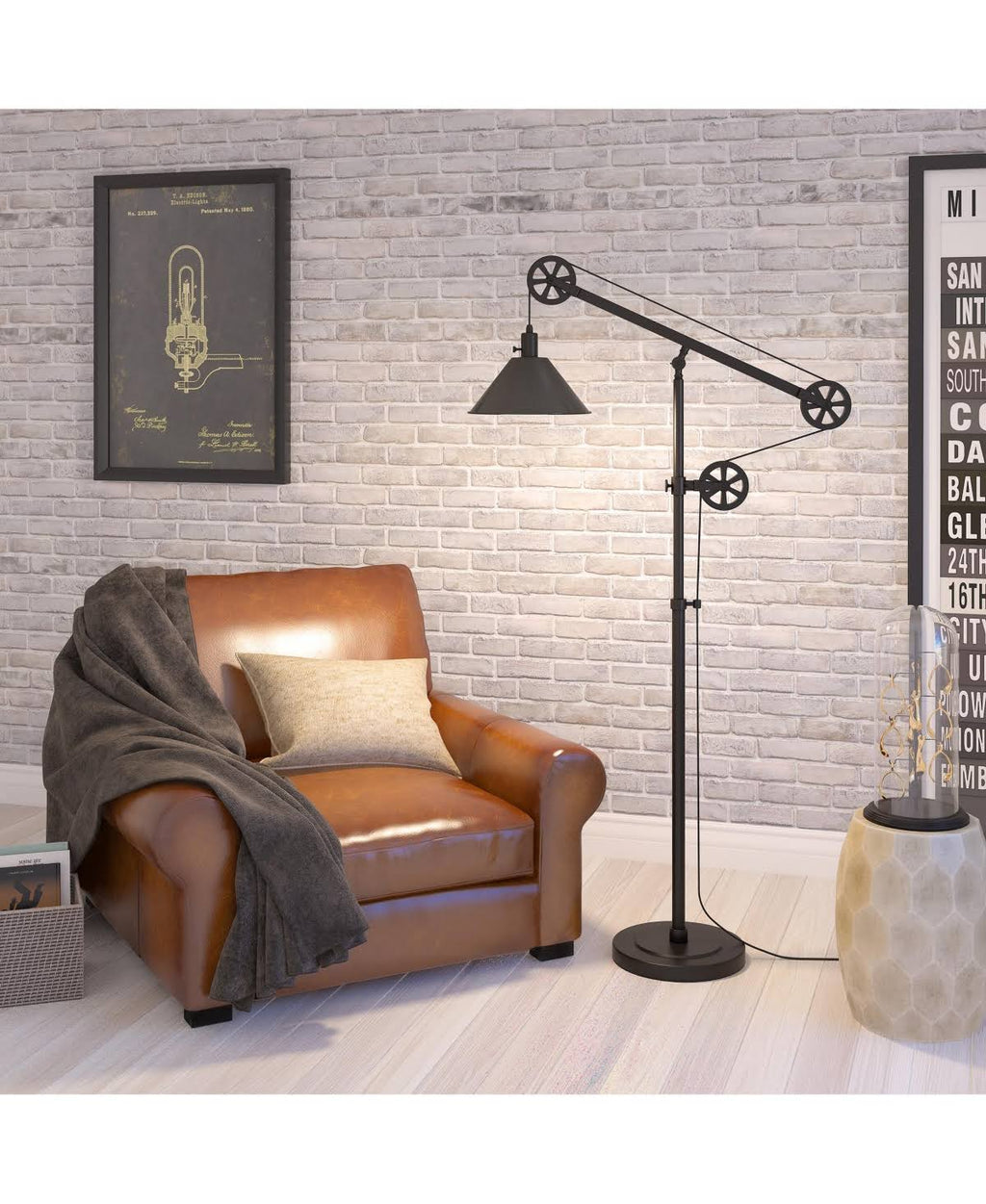 Blackened Bronze Floor Lamp with Pulley System J77084