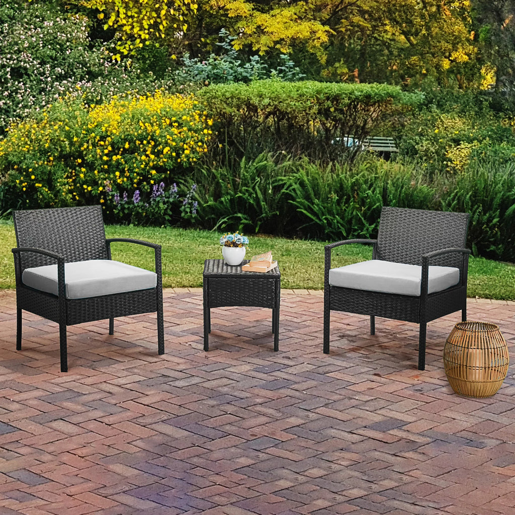 3 Piece Rattan Bistro Set with Side Table and Cushions N942099