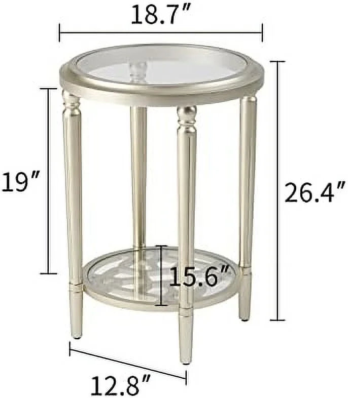 Round Wood End Table with Tempered Glass Top Q457756