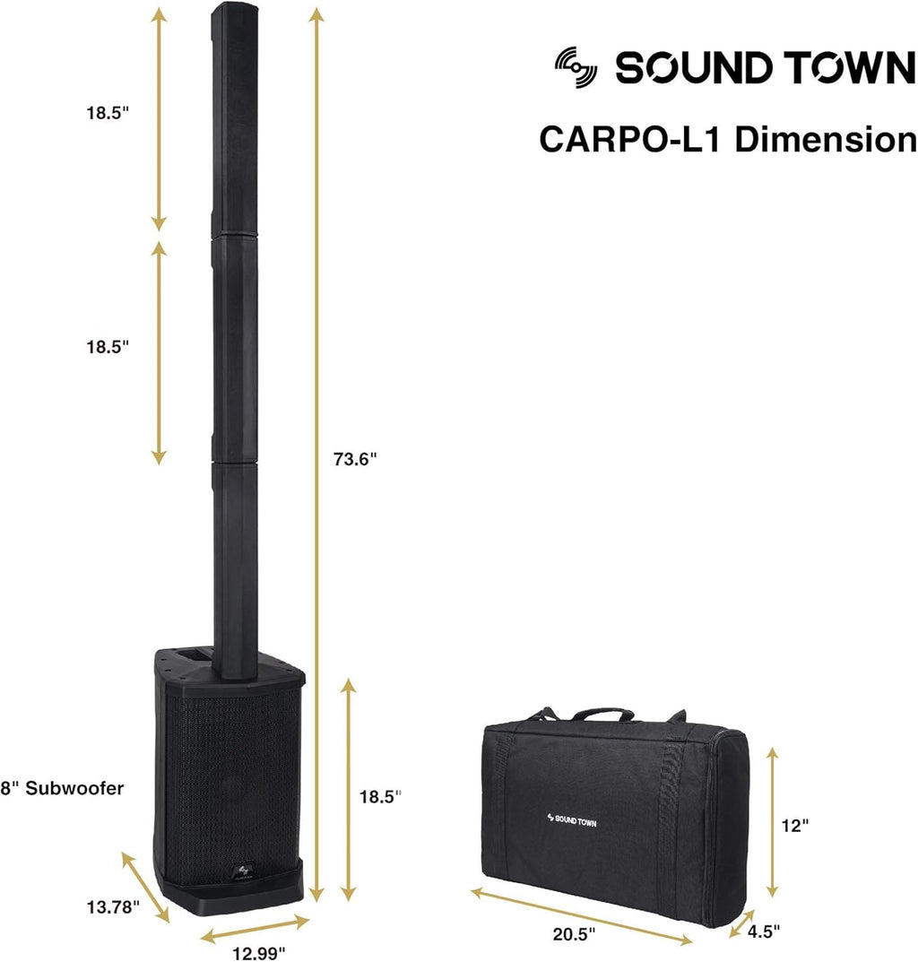 Pair of Passive Wall-Mount Column Mini Line Array Speakers with 4 x 5” Woofers, Black F162389