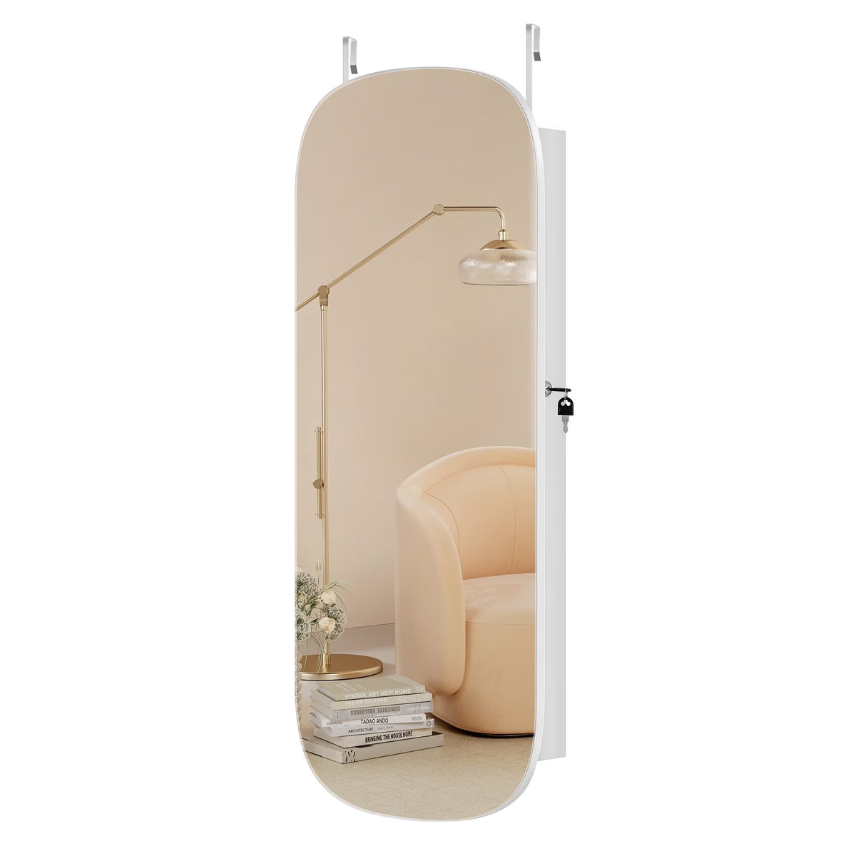 White Lockable Wall Mounted Jewelry Cabinet with Mirror I3129