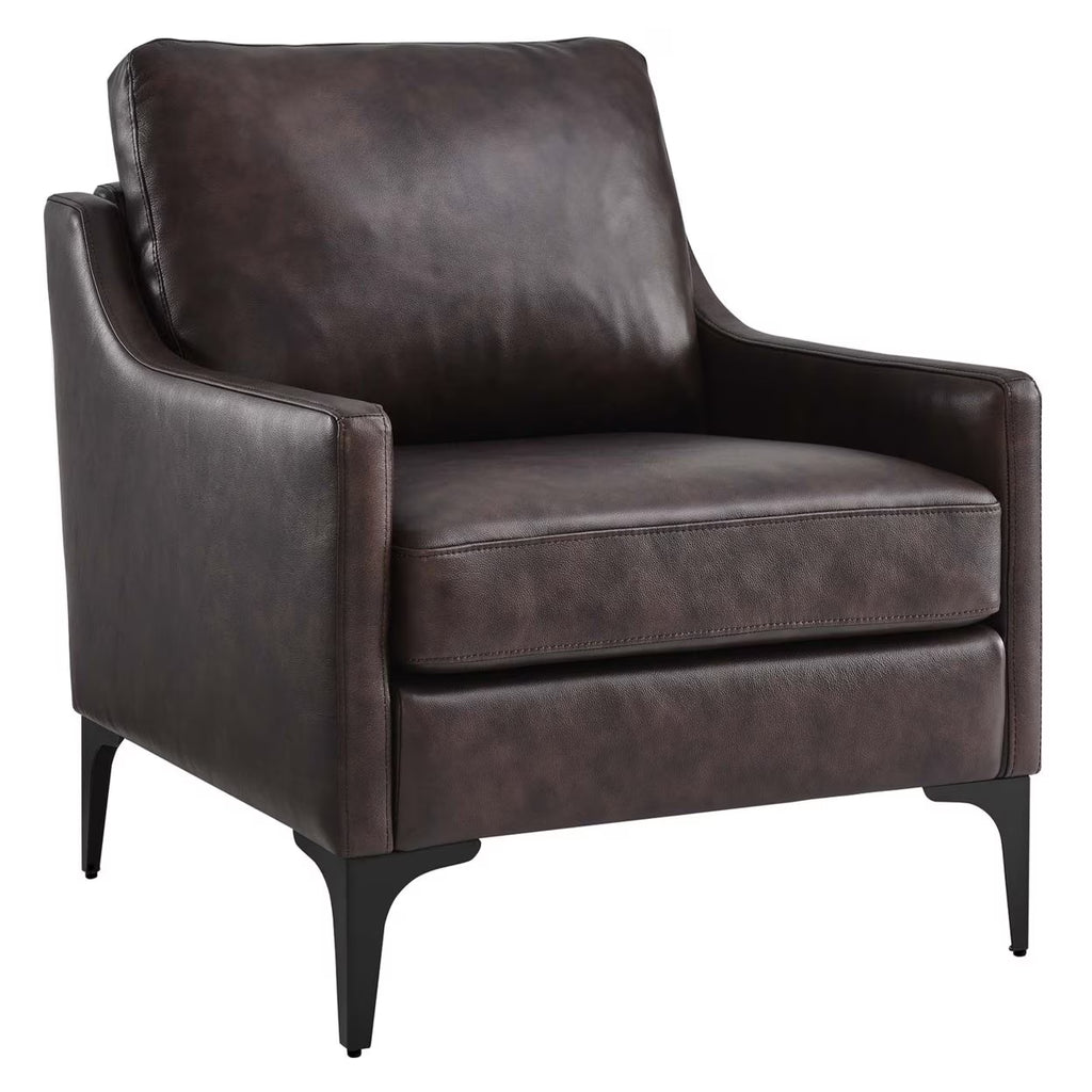 Brown Leather and Metal Armchair K966