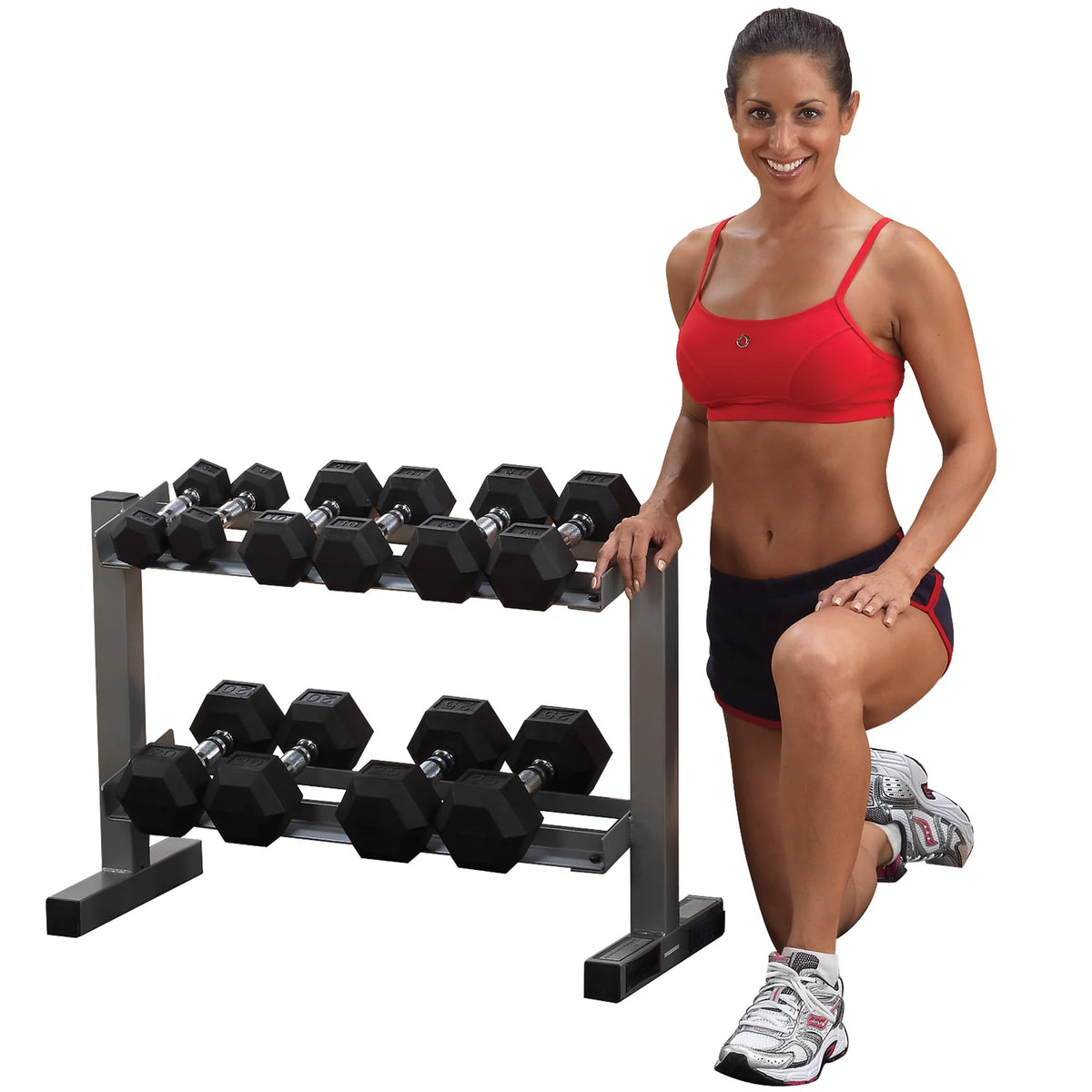 Dumbbell Rack with 5-25 lbs Rubber Dumbbell Set Y804677